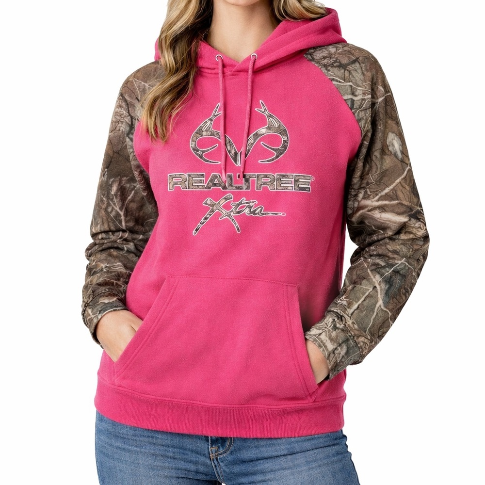 Realtree Women’s Camo Sleeve Pink Hoodie Sweatshirt‎ Size M